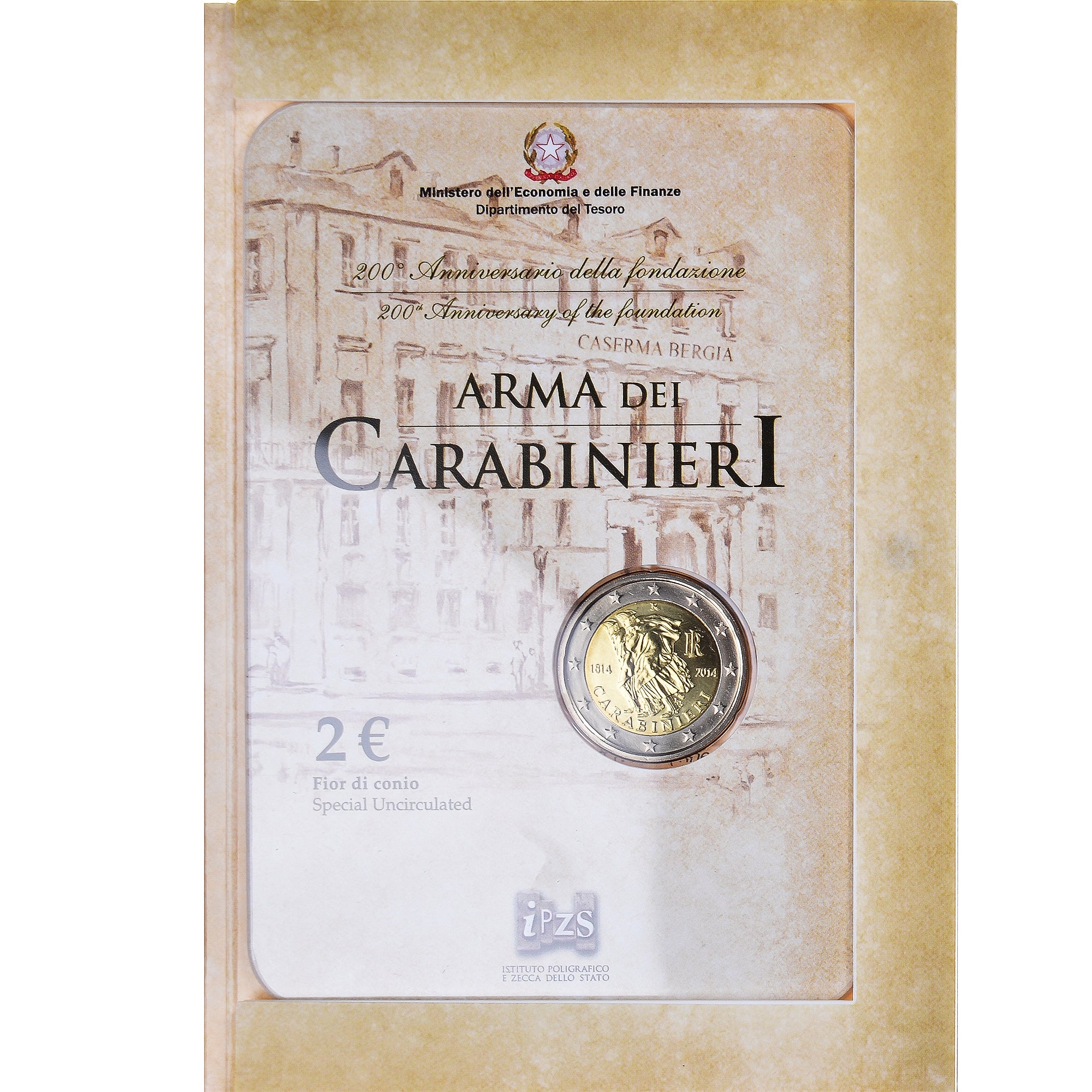 Italy 2 Euro Arma dei Carabinieri 2014 Rome Special Unc. MS(65-70) –