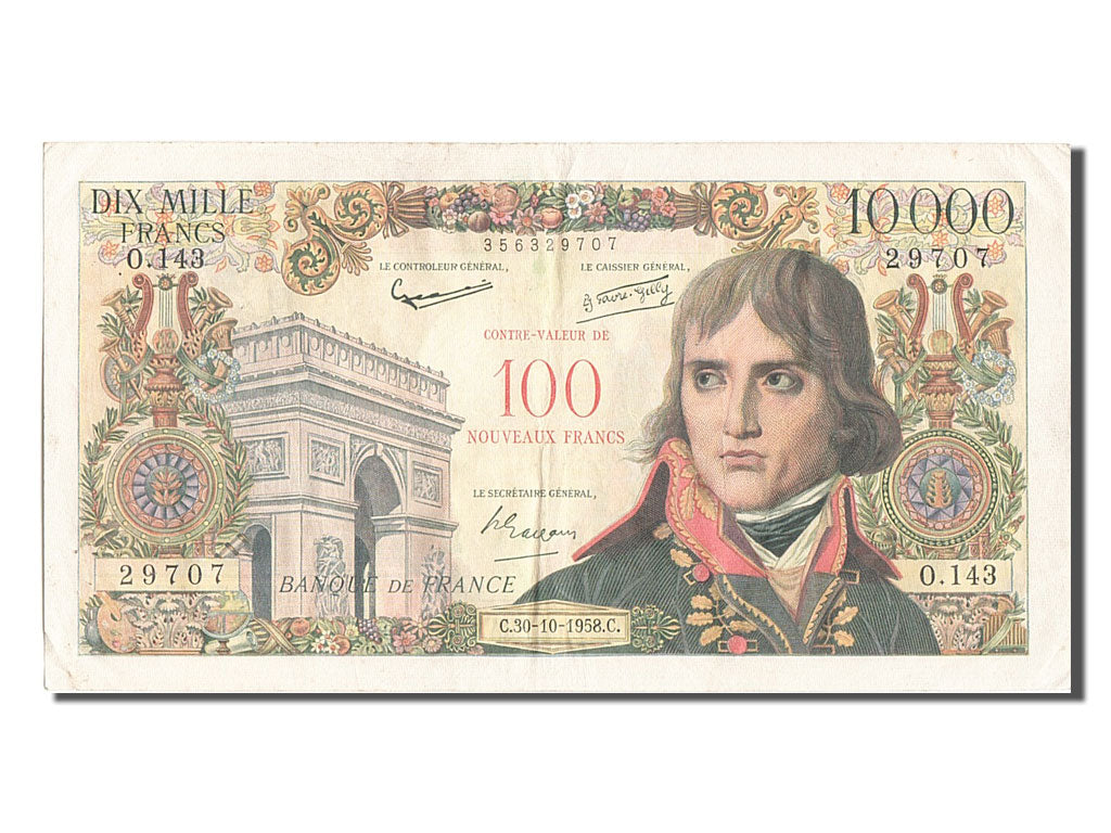 Banknote France 100 Nouveaux Francs on 10000 Francs 1955-1959 Overprinted –  Numiscorner.com