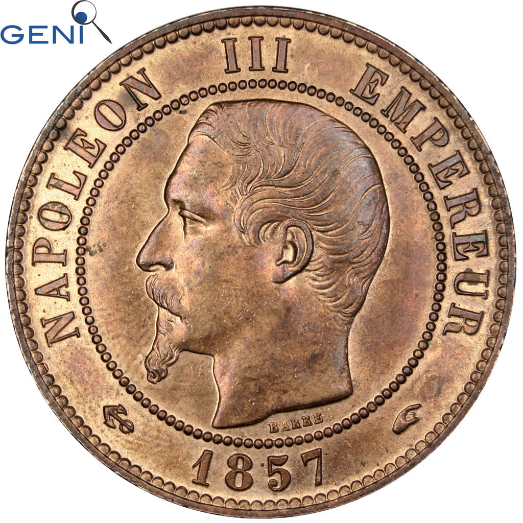 France Napoleon III 10 Centimes 1857 Paris Bronze GENI MS(60-62) –