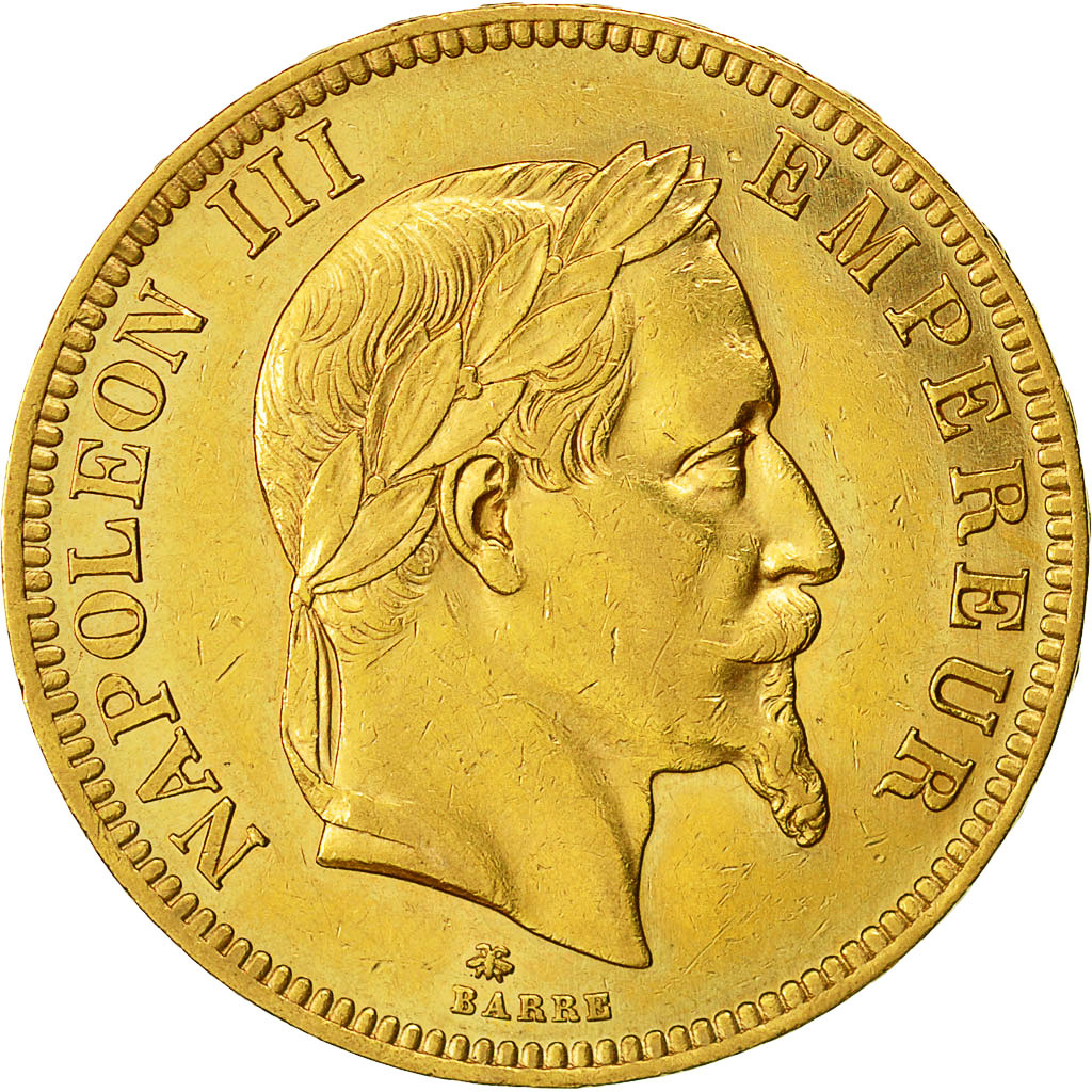 Moneta Francia Napoleon III Napoléon III 100 Francs 1865 Paris BB Oro –