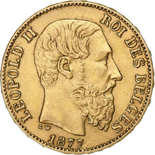 Belgique, Leopold II, 20 Francs, 20 Frank, 1877, Or, TTB+, KM:37