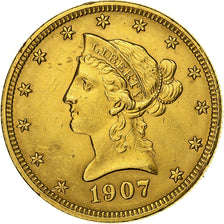 Verenigde Staten, $10, Eagle, Coronet Head, 1907, U.S. Mint, Goud, ZF+, KM:102