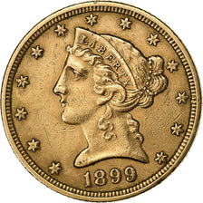 Vereinigte Staaten, $5, Half Eagle, Coronet Head, 1899, U.S. Mint, Gold, SS+