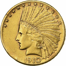 USA, $10, Eagle, Indian Head, 1910, U.S. Mint, Złoto, AU(55-58), KM:130