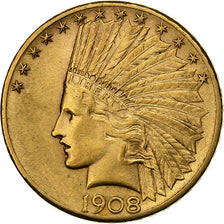 Vereinigte Staaten, $10, Eagle, Indian Head, 1908, U.S. Mint, Gold, SS+, KM:130