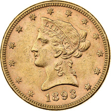 USA, $10, Eagle, Coronet Head, 1893, U.S. Mint, Złoto, AU(50-53), KM:102