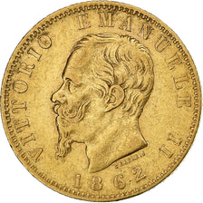 Italia, Vittorio Emanuele II, 20 Lire, 1862, Torino, Oro, MBC, KM:10.1