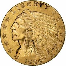 États-Unis, $2.50, Quarter Eagle, Indian Head, 1909, U.S. Mint, Or, SUP, KM:128