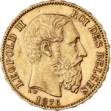 België, Leopold II, 20 Francs, 20 Frank, 1876, Goud, ZF+, KM:37