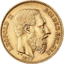 België, Leopold II, 20 Francs, 20 Frank, 1867, Goud, ZF+, KM:32