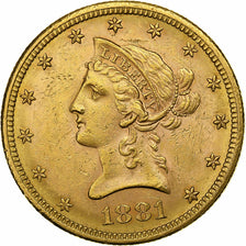 Stati Uniti, $10, Eagle, Coronet Head, 1881, U.S. Mint, Oro, BB+, KM:102