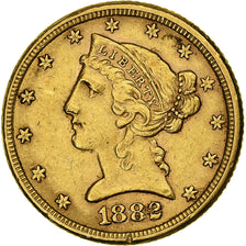 Estados Unidos da América, $5, Half Eagle, Coronet Head, 1882, U.S. Mint