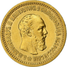 Russia, Alexander III, 5 Roubles, 1889, Saint Petersburg, Oro, BB+, KM:42