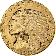 Vereinigte Staaten, $5, Half Eagle, Indian Head, 1913, Philadelphia, Gold, SS+