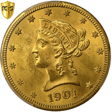 USA, $10, Eagle, Coronet Head, 1901, San Francisco, Złoto, PCGS, MS(64), KM:102