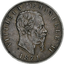 Italia, Vittorio Emanuele II, 5 Lire, 1871, Milan, Argento, BB, KM:8.3