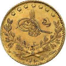 Turkije, Muhammad V, 25 Kurush, 1910, Qustantiniyah, Goud, UNC-, KM:752