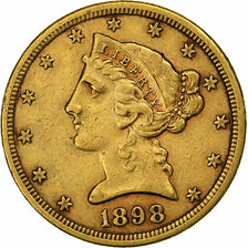 United States, $5, Half Eagle, Coronet Head, 1898, U.S. Mint, Gold, EF(40-45)