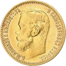 Rússia, Nicholas II, 5 Roubles, 1898, St. Petersburg, Dourado, AU(50-53), KM:62