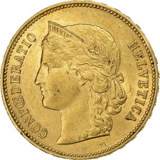 Szwajcaria, 20 Francs, 1896, Bern, Złoto, AU(50-53), KM:31.3