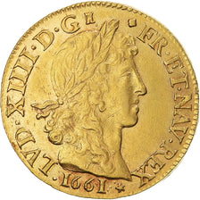 França, Louis XIV, Louis d'or au buste juvénile, 1661, Lyon, Dourado