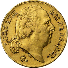 França, Louis XVIII, 20 Francs, 1817, Paris, error lamination, Dourado