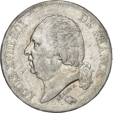 Francja, Louis XVIII, 5 Francs, Louis XVIII, 1824, Paris, Srebro, VF(30-35)