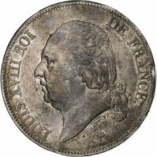 Francia, Louis XVIII, 5 Francs, Louis XVIII, 1823, Paris, Plata, BC+, KM:711.1