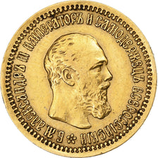 Russland, Alexander III, 5 Roubles, 1889, St. Petersburg, Gold, SS, KM:42