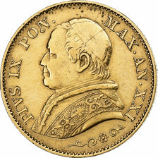 ESTADOS ITALIANOS, PAPAL STATES, Pius IX, 20 Lire, 1866, Rome, Dourado