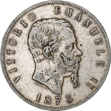 Italie, Vittorio Emanuele II, 5 Lire, 1875, Milan, Argent, TB+, KM:8.3