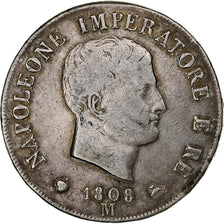 ITALIAN STATES, KINGDOM OF NAPOLEON, Napoleon I, 5 Lire, 1808, Milan, Silver