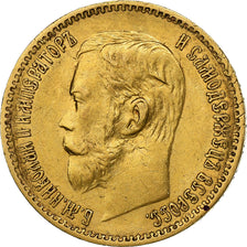 Rusia, Nicholas II, 5 Roubles, 1897, Saint Petersburg, Oro, MBC+, KM:62