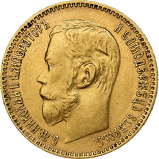 Russia, Nicholas II, 5 Roubles, 1897, Saint Petersburg, Gold, AU(55-58), KM:62