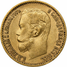 Russia, Nicholas II, 5 Roubles, 1898, Saint Petersburg, Gold, AU(50-53), KM:62