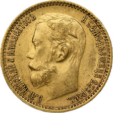 Russia, Nicholas II, 5 Roubles, 1899, Saint Petersburg, Złoto, AU(50-53), KM:62