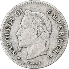 Francia, 20 Centimes, Napoléon III, 1867, Strasbourg, Plata, MBC, Gadoury:309