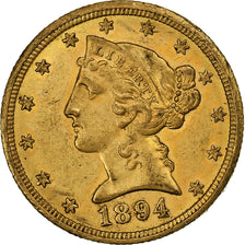 Estados Unidos da América, $5, Half Eagle, Coronet Head, 1894, New Orleans