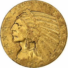 Verenigde Staten, $5, Half Eagle, Indian Head, 1910, Philadelphia, Goud, ZF+