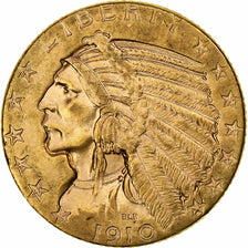 Estados Unidos, $5, Half Eagle, Indian Head, 1910, Denver, Oro, MBC+, KM:129