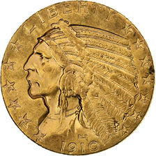 Estados Unidos, $5, Half Eagle, Indian Head, 1910, San Francisco, Oro, MBC+