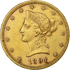 USA, $10, Eagle, Coronet Head, 1891, Philadelphia, Złoto, EF(40-45), KM:102