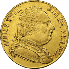 France, 20 Francs, Louis XVIII, 1815, London, Gold, AU(50-53), Gadoury:1027