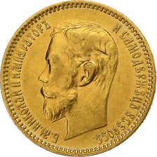 Russia, Nicholas II, 5 Roubles, 1900, St. Petersburg, Gold, AU(50-53), KM:62