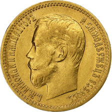 Russia, Nicholas II, 5 Roubles, 1900, St. Petersburg, Gold, AU(50-53), KM:62