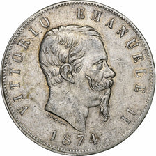 Itália, Vittorio Emanuele II, 5 Lire, 1874, Milan, Prata, EF(40-45), KM:8.3