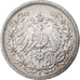 GERMANY - EMPIRE, Wilhelm II, 1/2 Mark, 1913, Stuttgart, Silver, EF(40-45)