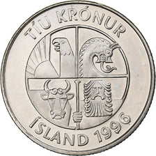 Islande, 10 Kronur, 1996, Nickel plaqué acier, SPL, KM:29.1a