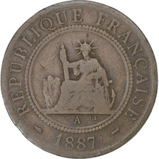 FRENCH INDO-CHINA, Cent, 1887, Paris, Bronze, VG(8-10), Lecompte:39, KM:1