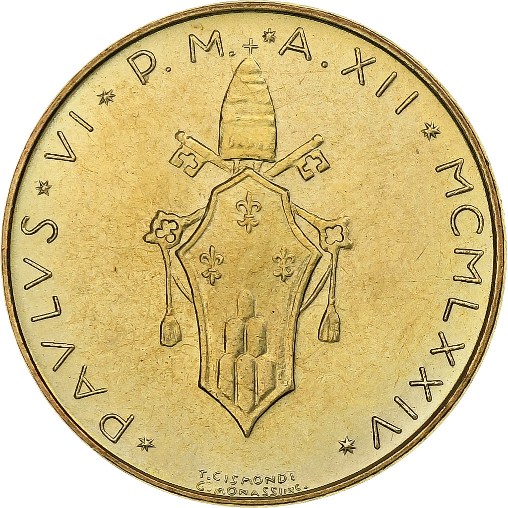 Vaticano Paul VI 20 Lire 1974 / Anno XII Rome Aluminio - bronce SC+ ...